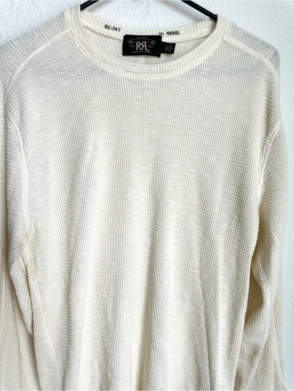 RRL Ralph Lauren textured Waffle-Knit Cream Long Sleeve Shirt Mens medium - Picture 5 of 13